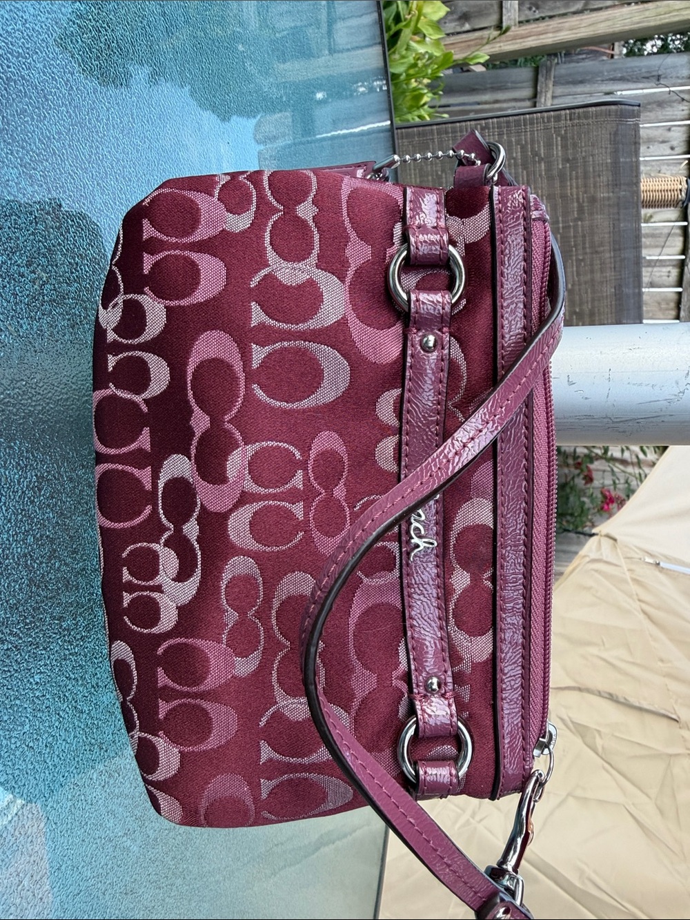 Vintage Coach Burgundy Signature Jacquard Shoulder Bag